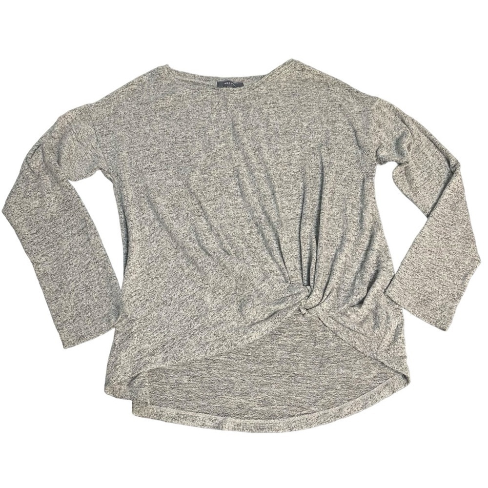 Be Cool Gray Marled Front Knot Soft Long Sleeve Blouse Size Large
